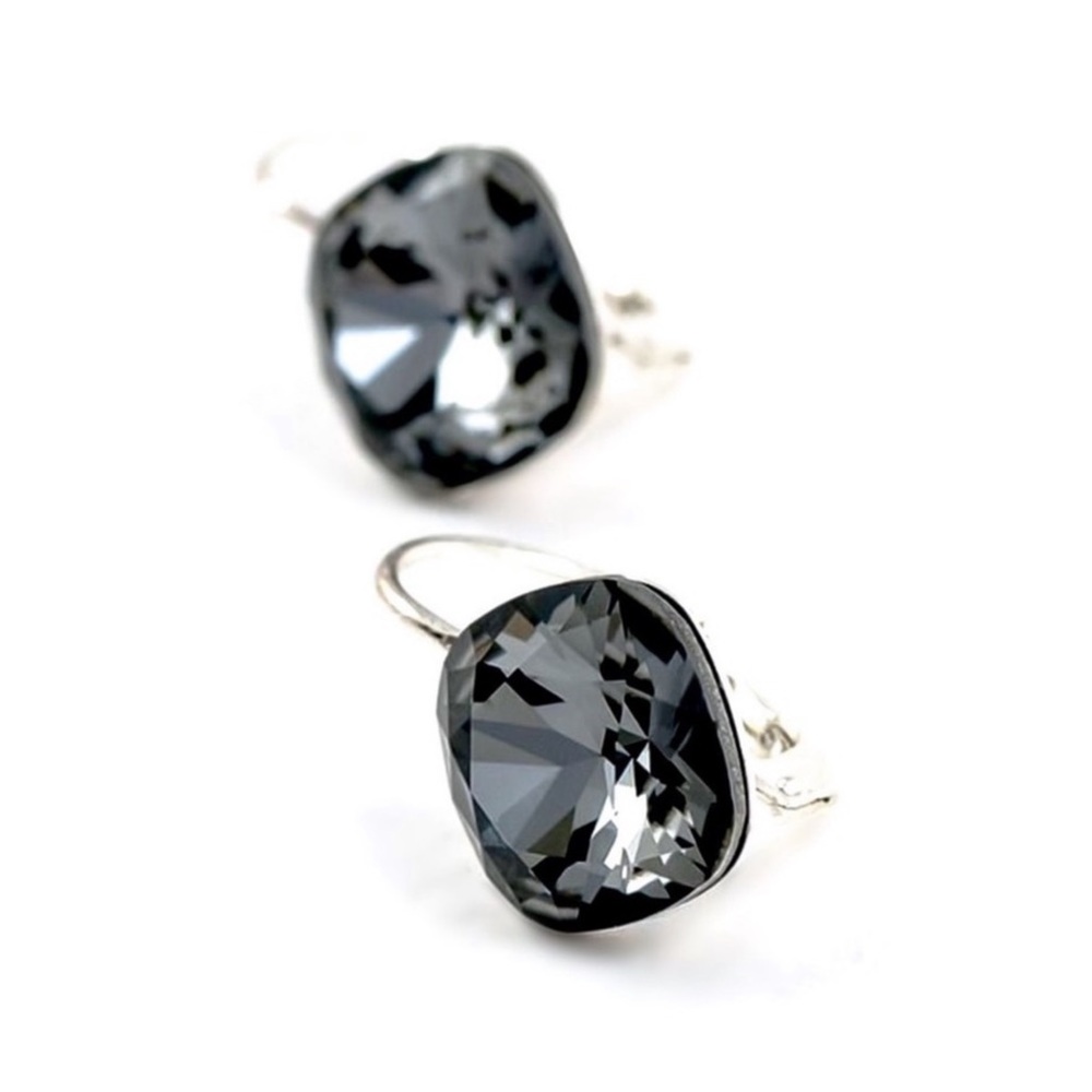 Gray Austrian Crystal Silver Lever Back Earrings - Picture 7 of 8